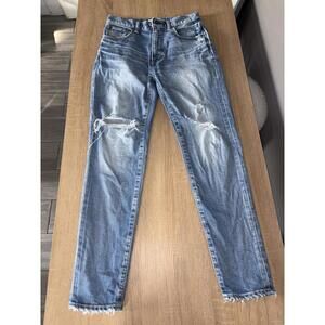 Moussy Vintage Jeans Womens 25 Distressed Straight Leg Raw Hem Button Fly Japan